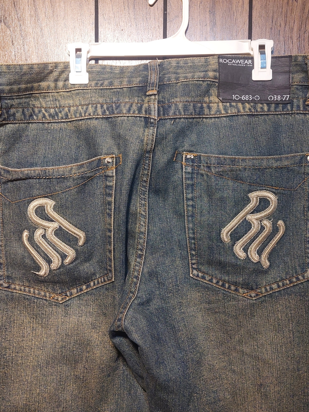 Rocawear Men's Dark Blue Embroidered Back Pocket Jeans Baggy Skater 40x33